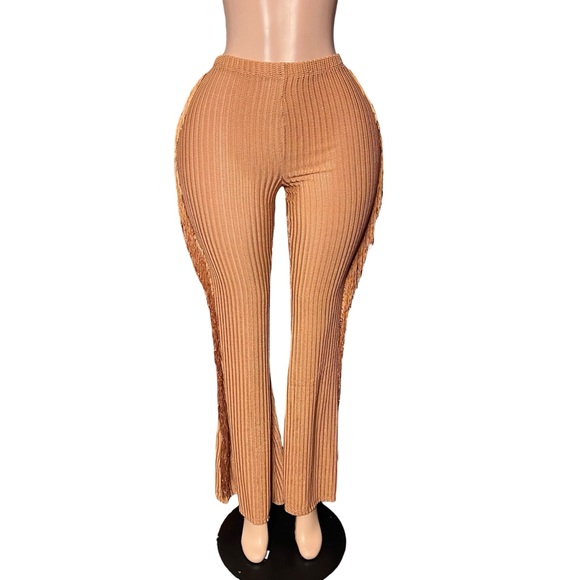 Women's Tan Ribbed Pants - Picture 2 of 3